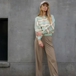 broek met visgraat structuur beige